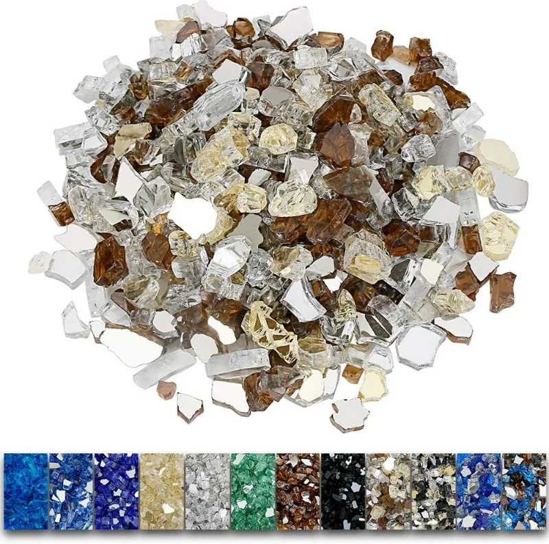 GrillPartsReplacement 10 LBS 1/2 inch Fire Glass White Gold Copper Reflective Tempered Fire Rocks for Fire Pits, Fireplace and Fire Bowl