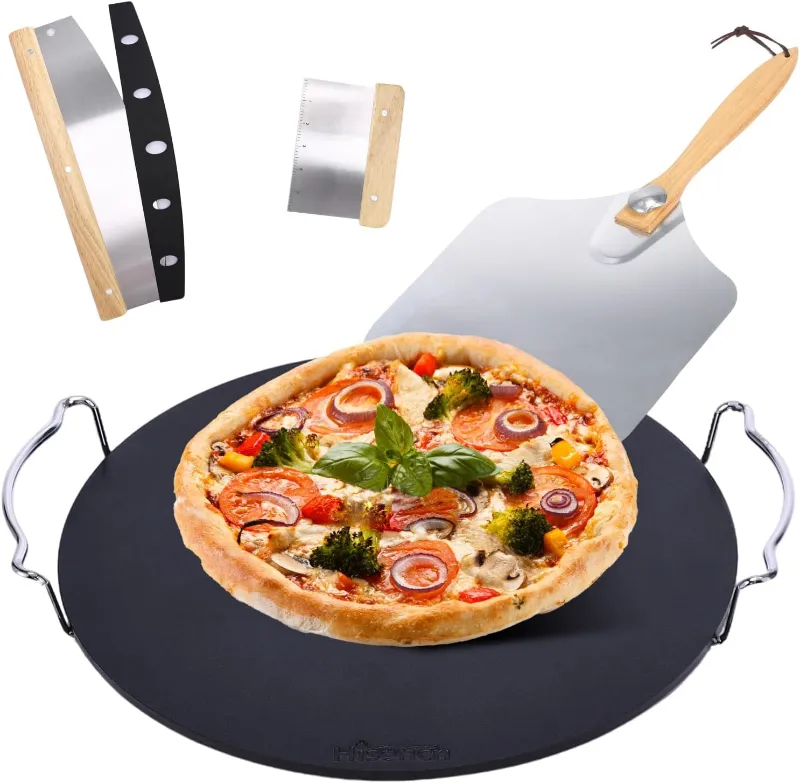 GrillPartsReplacement 13 inch round pizza steel for oven and grill with ceramic coating and accessories