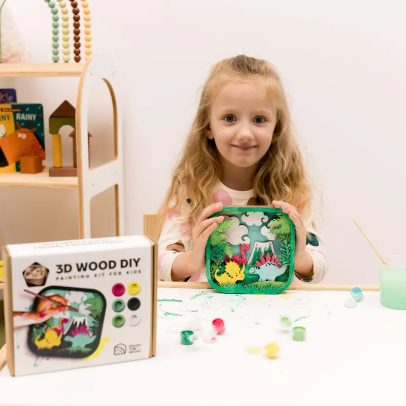 Enjoy The Wood 3D DIY Wood Painting Kit for Kids Dino with wooden dinosaur pieces