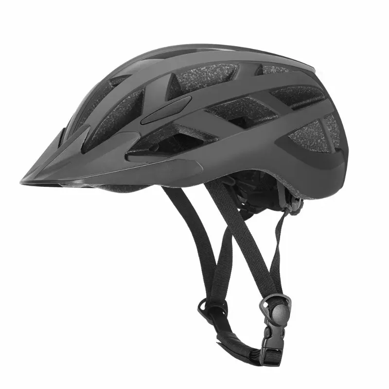 Touroll Bike Helmet with LED Light – black helmet with front visor, rear safety light