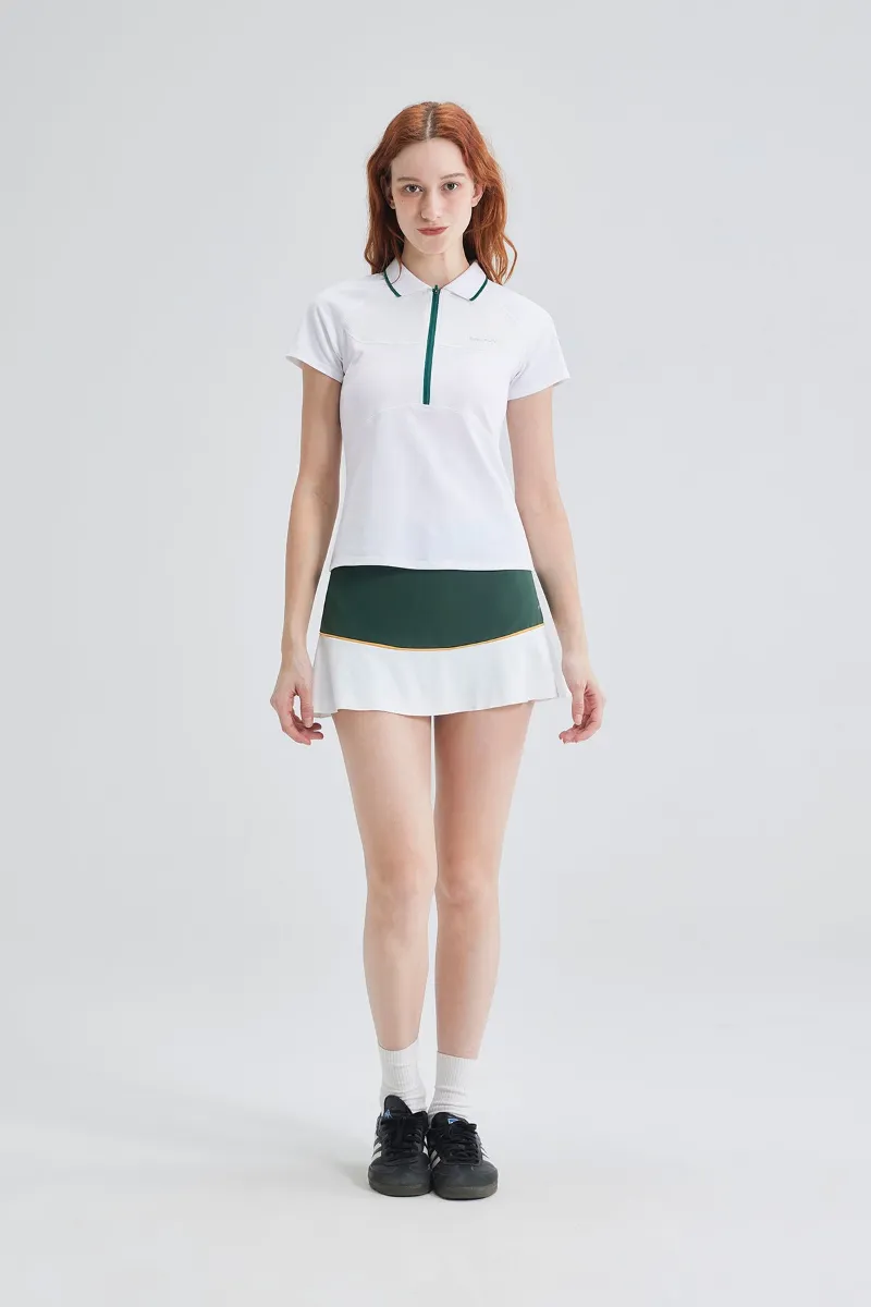 SALTUM Color-Block Zip-Up Polo Shirt and Pleated Mini Skirt Set coordinated activewear