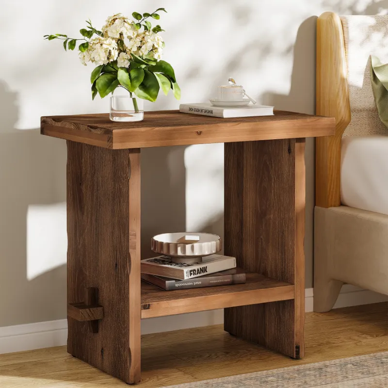 Tribesigns solid wood nightstand set with storage shelves in farmhouse style