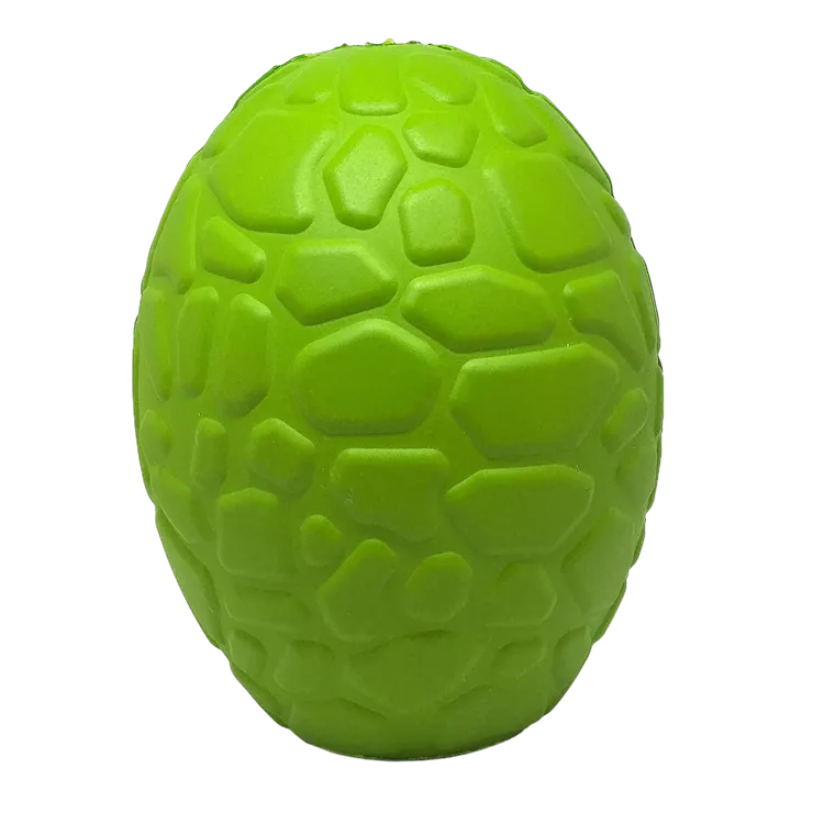 Soda Pup Dinosaur Egg Dog Chew Toy and Treat Dispenser, green rubber egg-shaped dog toy