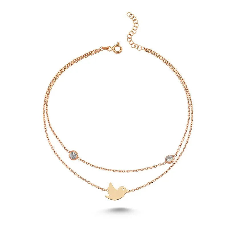Amorium Jewelry Bird Charm Anklet & Bracelet In Silver, delicate bird charms with crystals on silver chain