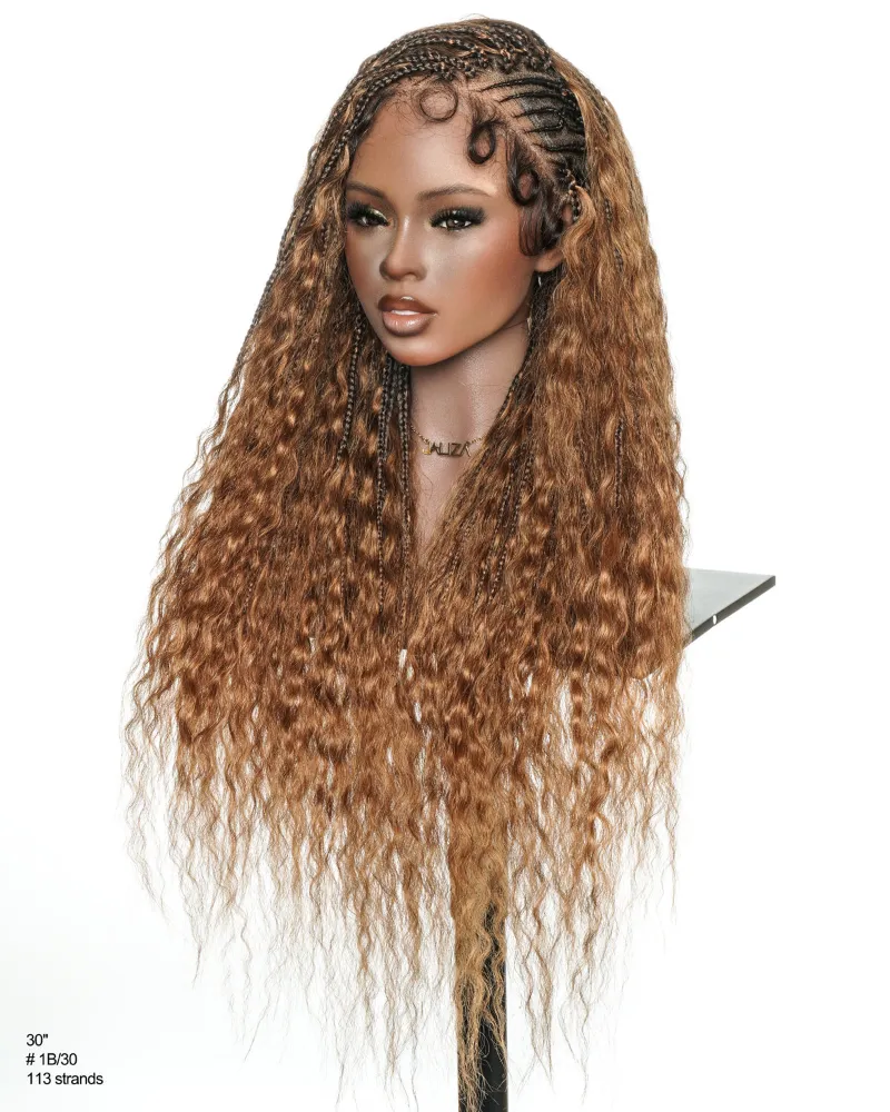 Jaliza Avery Fulani 2-Step Glueless Flip Over Cornrow Boho Box Braided Wig in super wave texture