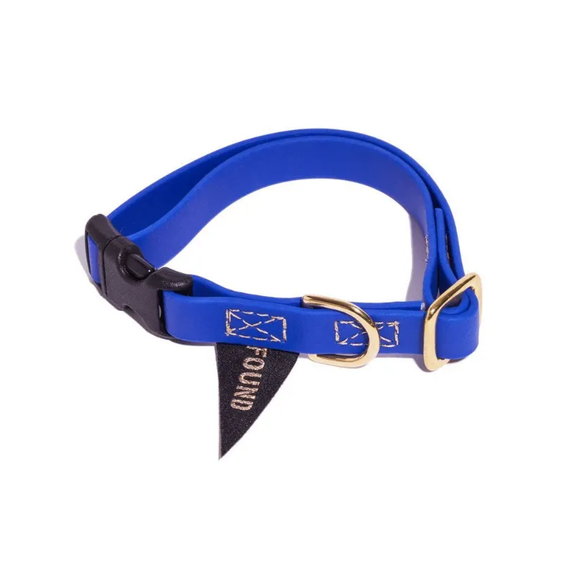 Found My Animal waterproof Biothane bright blue dog collar with brass hardware
