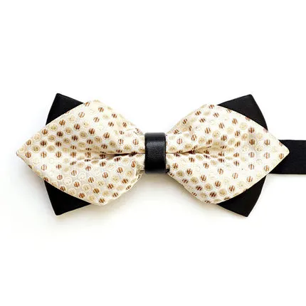 Wehilion boys champagne gold pre-tied bow tie with black trim