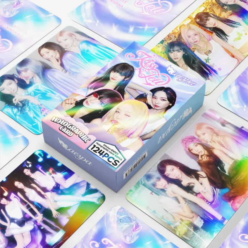 TTAesthetic 124PCS AE KISS N TELL Holographic Photocard Sticker set showing holographic finish