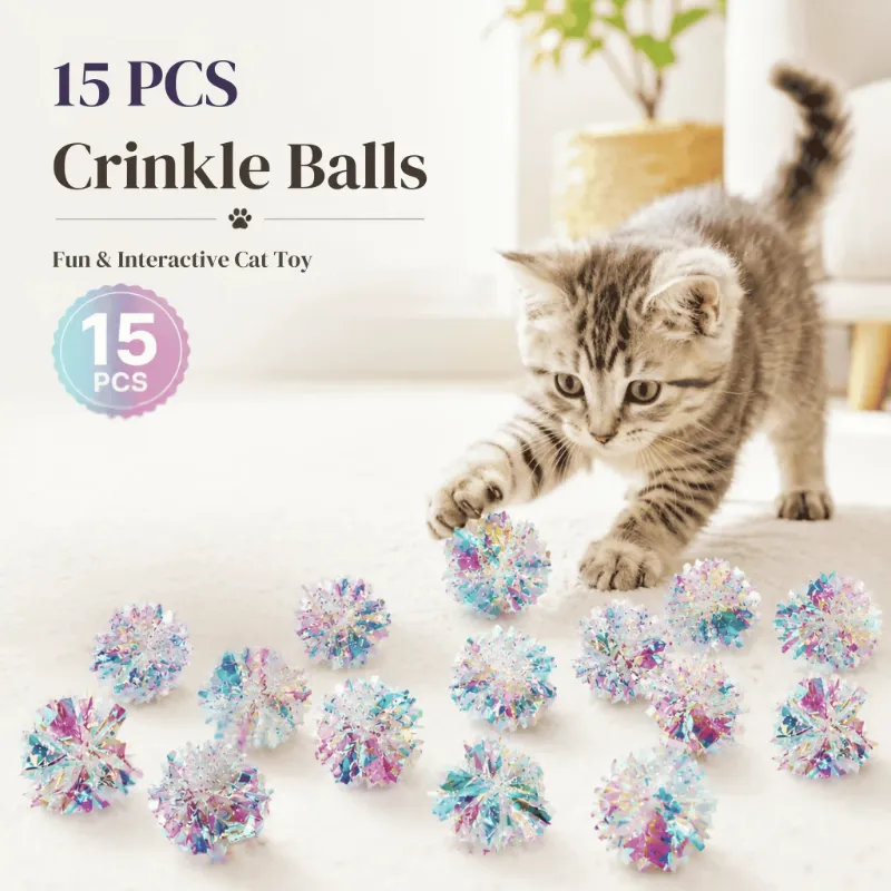 4FurBaby 15-Piece Colorful Crinkle Ball Cat Toy Set for Cats & Kittens in white box