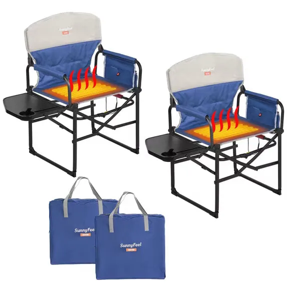 SunnyFeel Outdoor Heated Director's Chair 2 Pack Blue shown set up outdoors