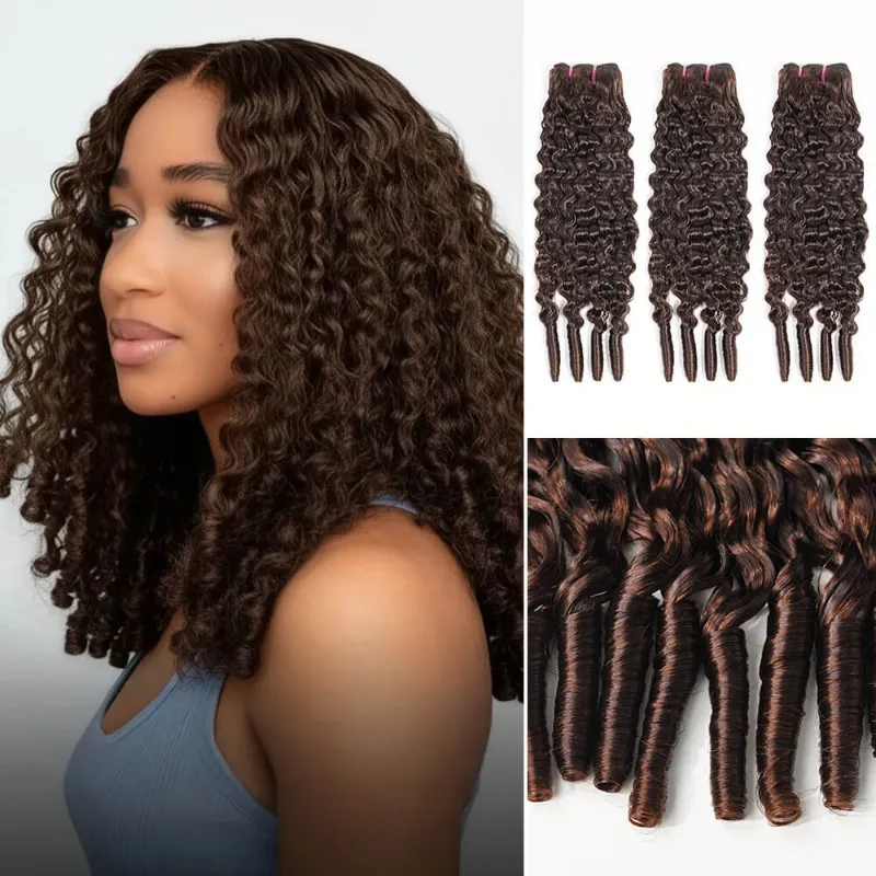 Megalook 12A Burmese curly hair bundles with finger coil ends, three-piece Brazilian virgin set
