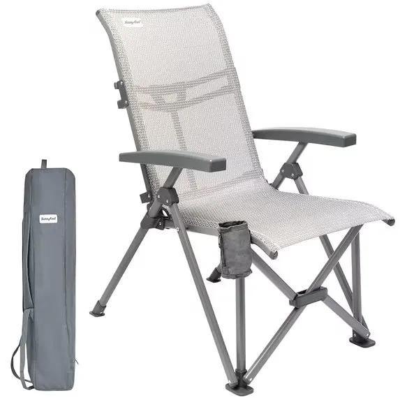 SunnyFeel Outdoor 3 Position Reclining High-Back Camping Chair with 500 LBS capacity in gray