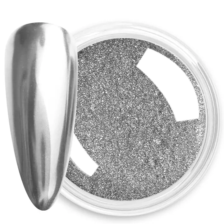 Tuesday in Love Silver Chrome Powder with applicator for halal UV gel polish nail art