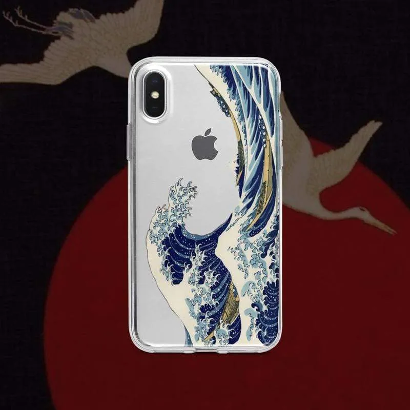 Techypop The Great Wave Off Kanagawa Ukiyo-e Clear Designer iPhone Case, showing the transparent design