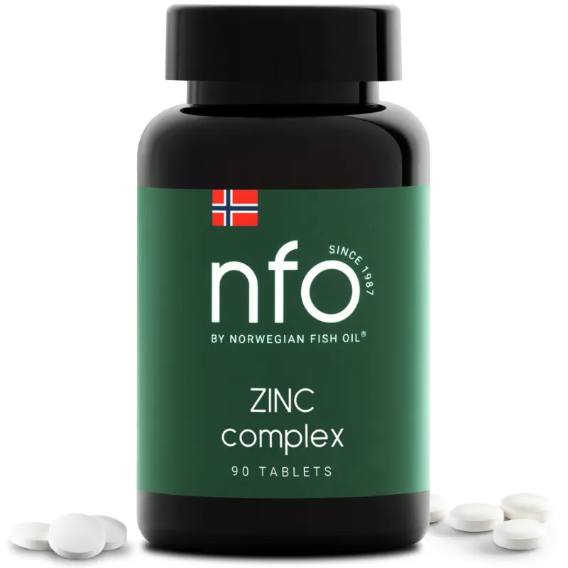NFO Zinc Complex softgel bottle on plain background