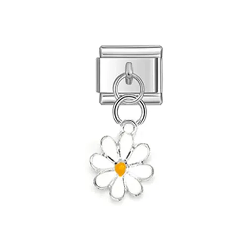 FabuLove Dangling White Flower charm with white floral design