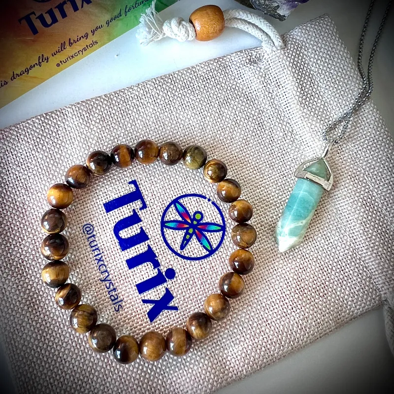 Turix Inner Power bundle, Tiger Eye bracelet and Amazonite pendant necklace set
