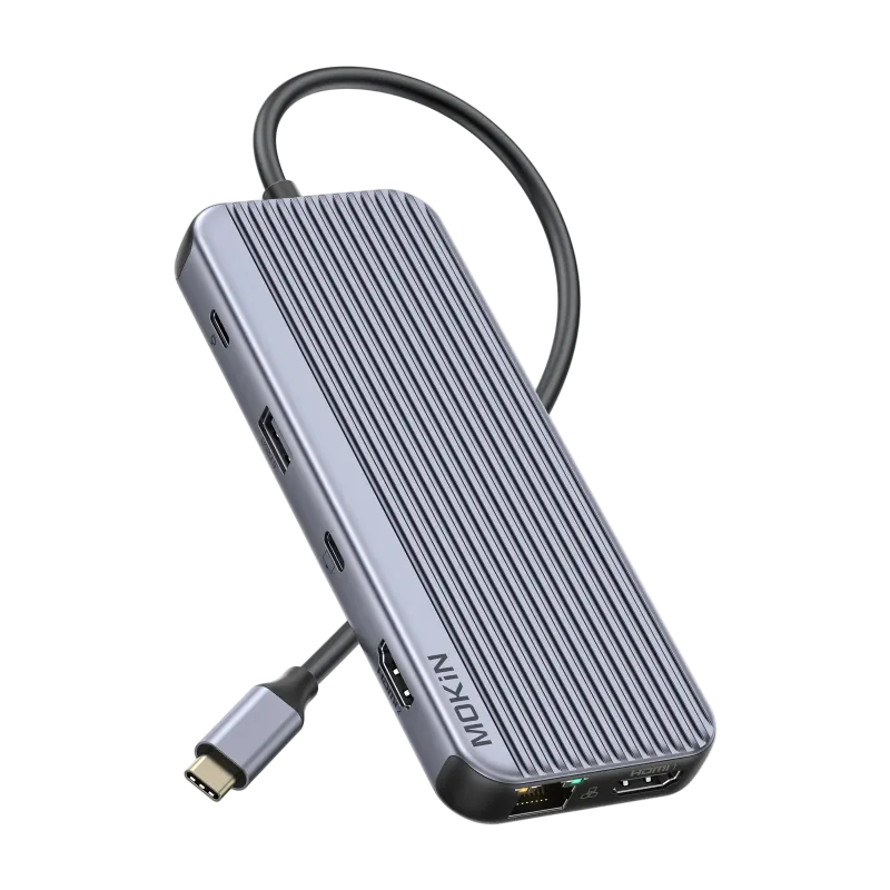 MOKiN 9-in-1 USB-C Hub with Triple Display for Laptop showing multiple connection ports