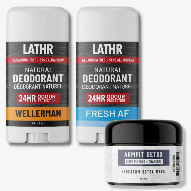 LATHR Natural Deodorant Starter Set with armpit detox mask and two deodorants