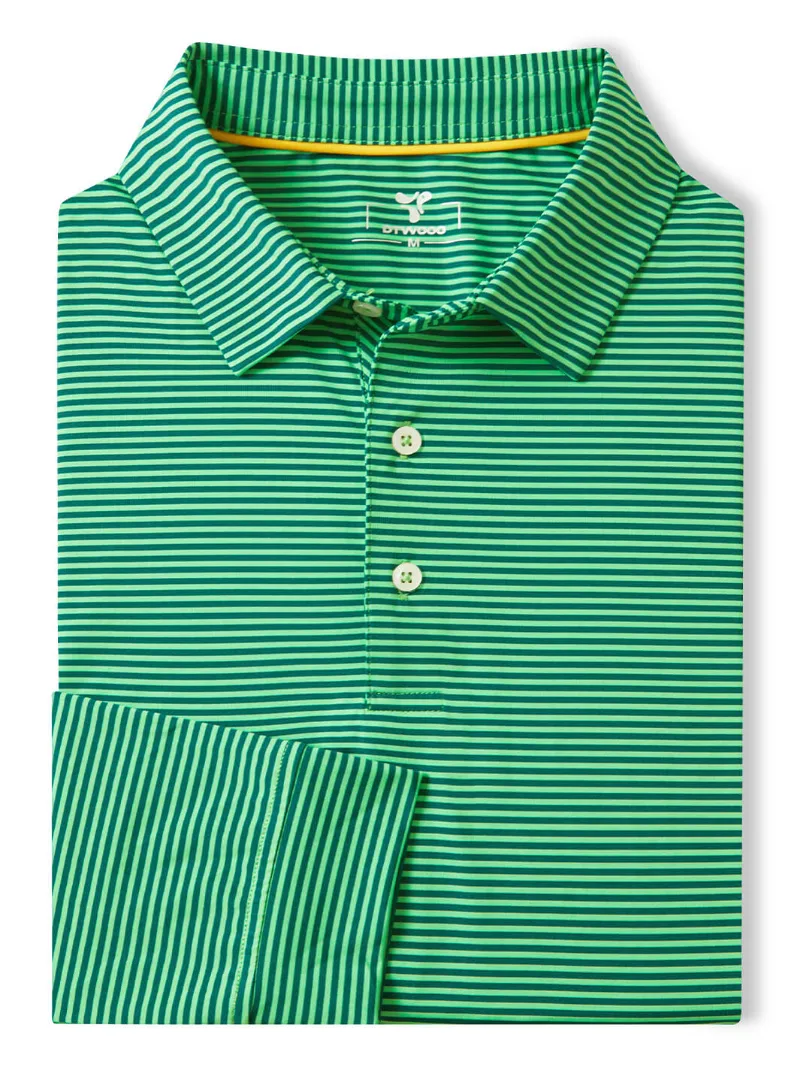 DTWOOO Striped Long Sleeve Golf Polo in green with structured collar