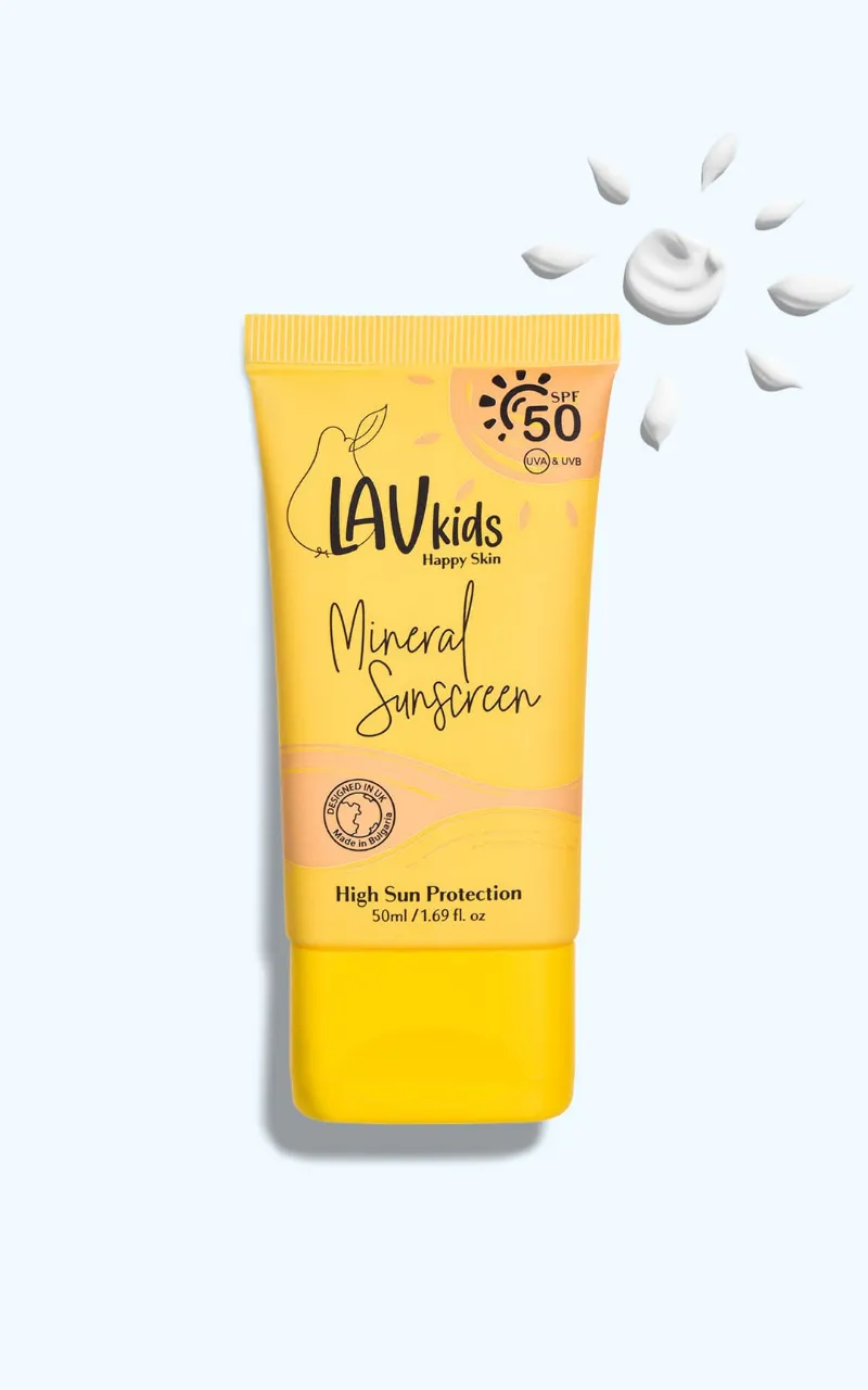 Lav Kids SPF 50 Mineral Sunscreen, a 50ml tube of gentle mineral sun cream for kids