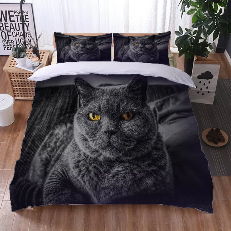EBuycos Animal Cute Cat Bedding Set showing duvet cover with cat design and two pillowslips