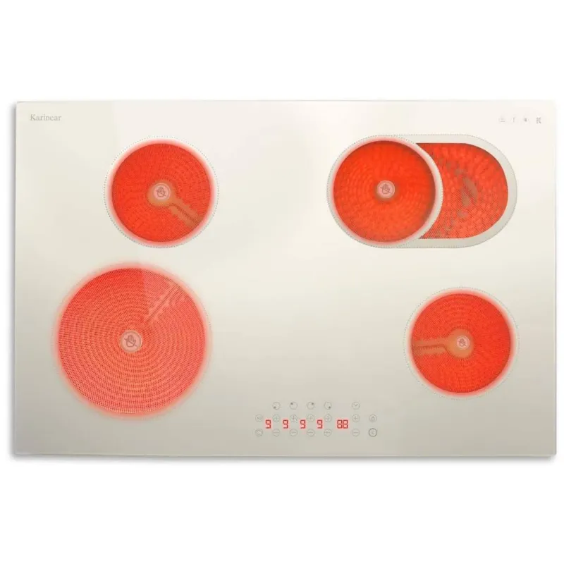 Karinear 30 Inch 4 Burner Electric Stove Top With Expandable Burners in cream color, top-down cooktop view