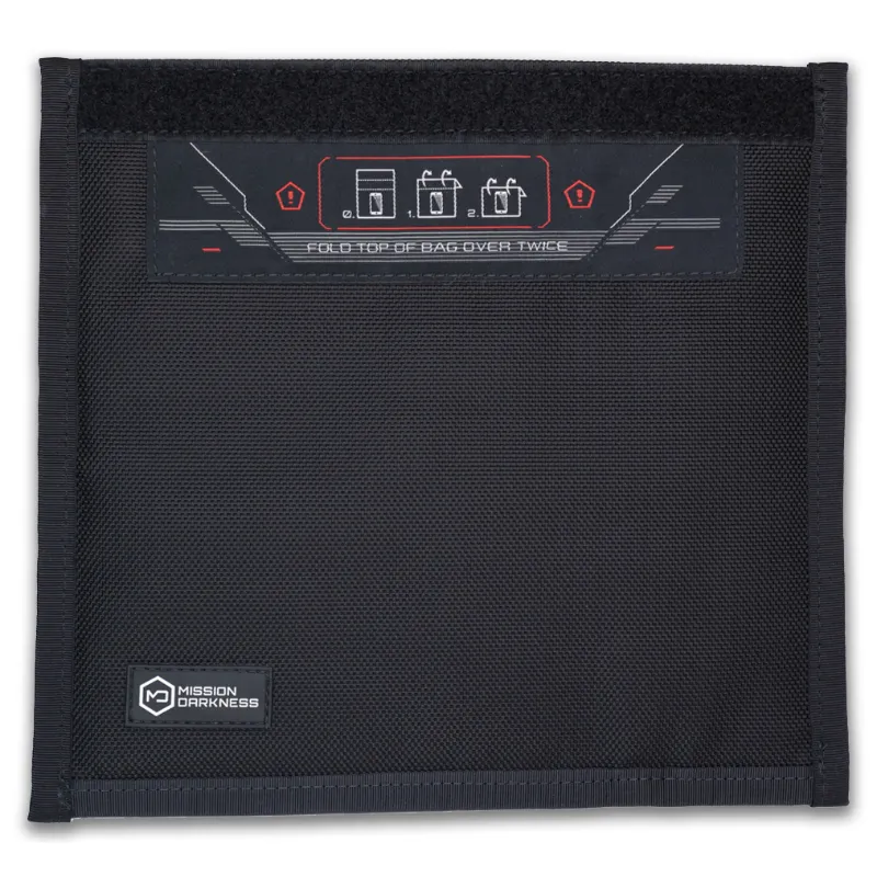 MOS Equipment Mission Darkness Non-Window Faraday Bag for Phones, black soft fabric bag with Velcro closure