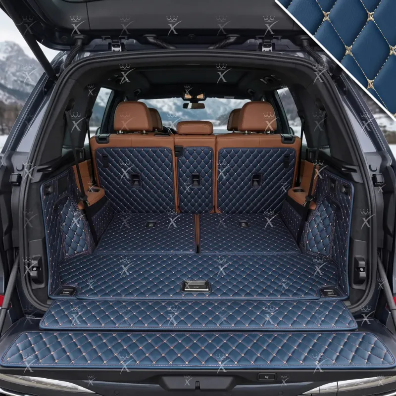 Luxus Car Mats Diamond 360Fit Trunk Mat in Vintage Blue, diamond-stitched panel in cargo area