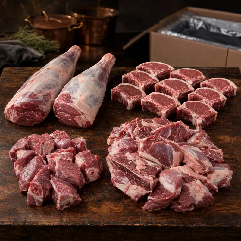 Halal World Depot The Butcher's Lamb Bundle with raw lamb leg, loin chops, shank, and shoulder cuts