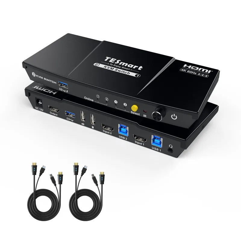 TESmart 2 Port KVM Switch Kit HDMI 4K60Hz with USB 3.0 Docking Station for 2 PCs 1 Monitor