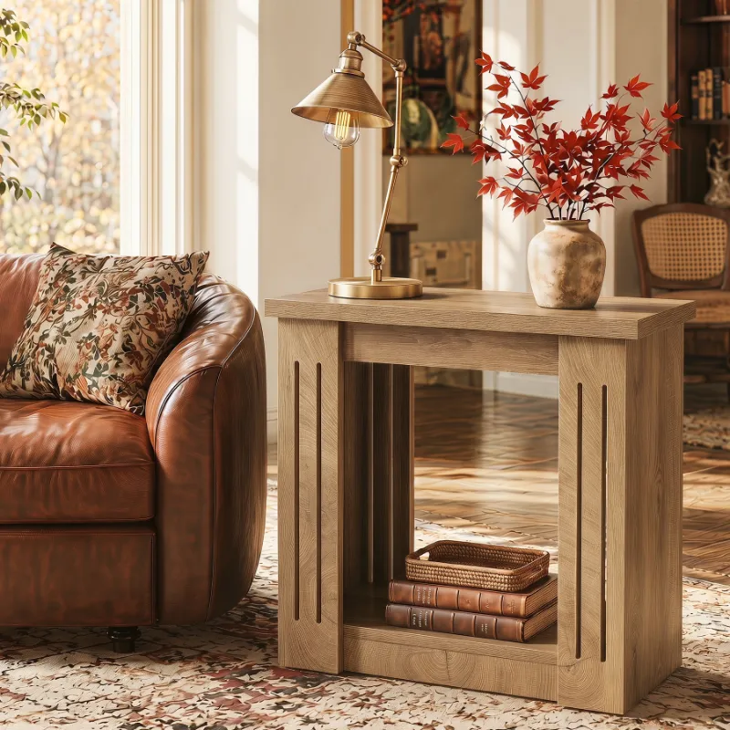 Tribesigns 2-Tier Farmhouse End Table with natural wood grain finish and lower storage shelf