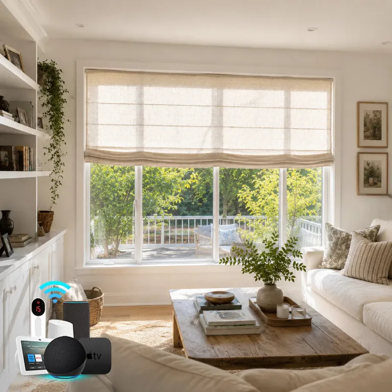 Bringnox 50%/70%/100% Blackout Motorized Linen Roman Shades in custom sizes