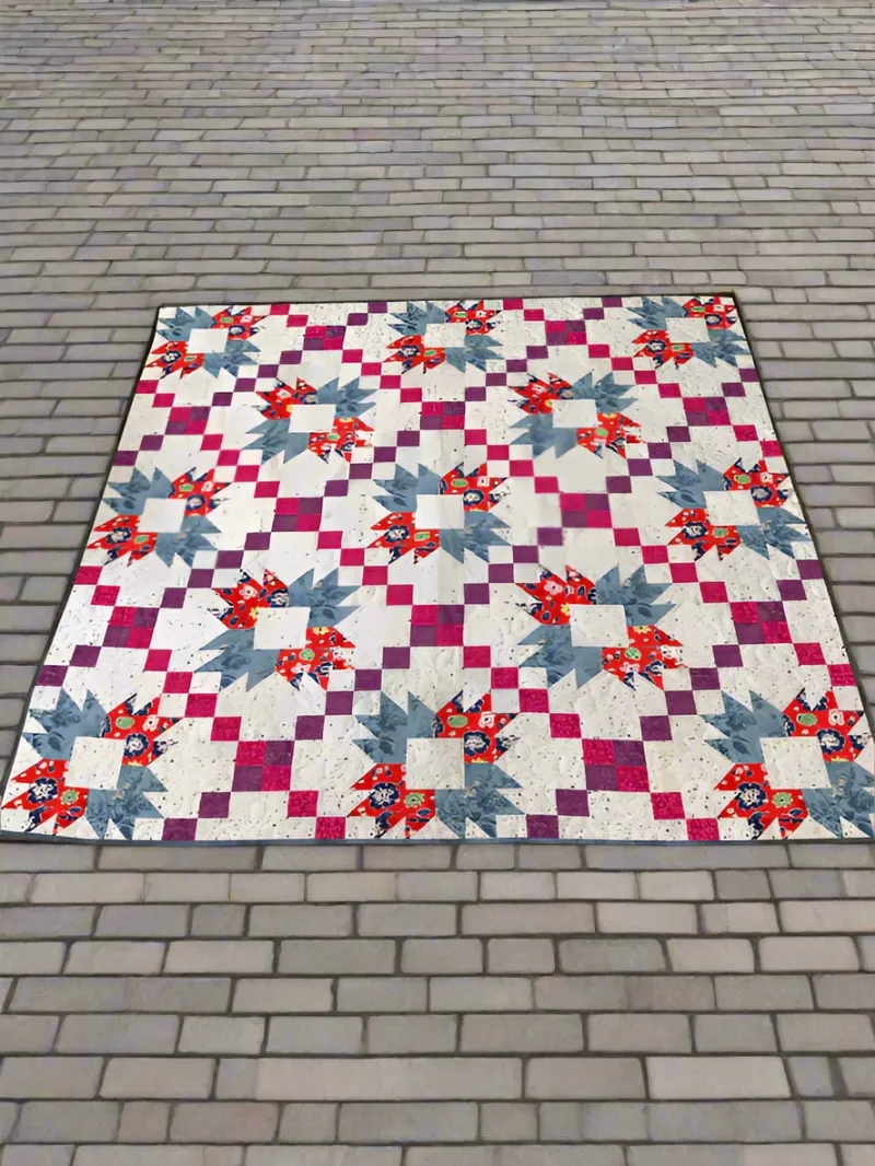 Boho Blanket Grandma's Flower Quilt Pattern product photo showing the finished tree-ring quilt design