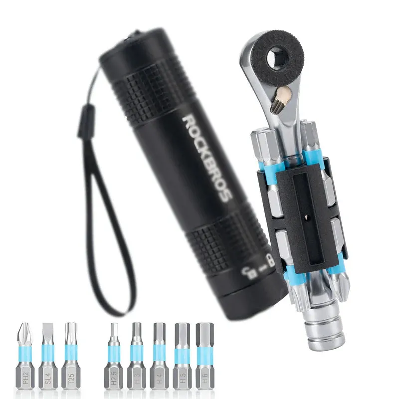 RockBros US Compact Ratchet Bike Tool Kit with 8 bits and reversible ratchet handle