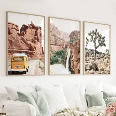 Wall Art Set 3 Piece Arizona Travel Wall Art Joshua Tree Bus Waterfall prints