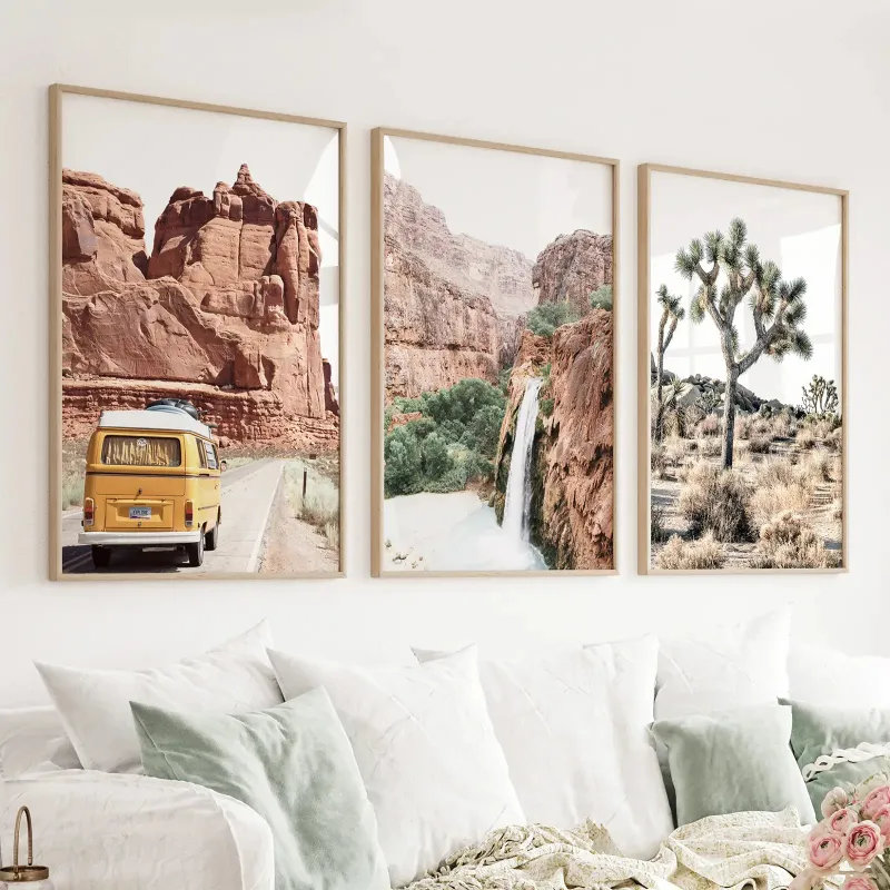 Wall Art Set 3 Piece Arizona Travel Wall Art Joshua Tree Bus Waterfall prints