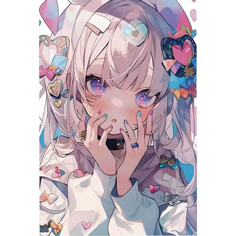 Varvikas 5D Diamond Painting 20×30 cm Anime Girl, colorful anime character with pink hair on white canvas