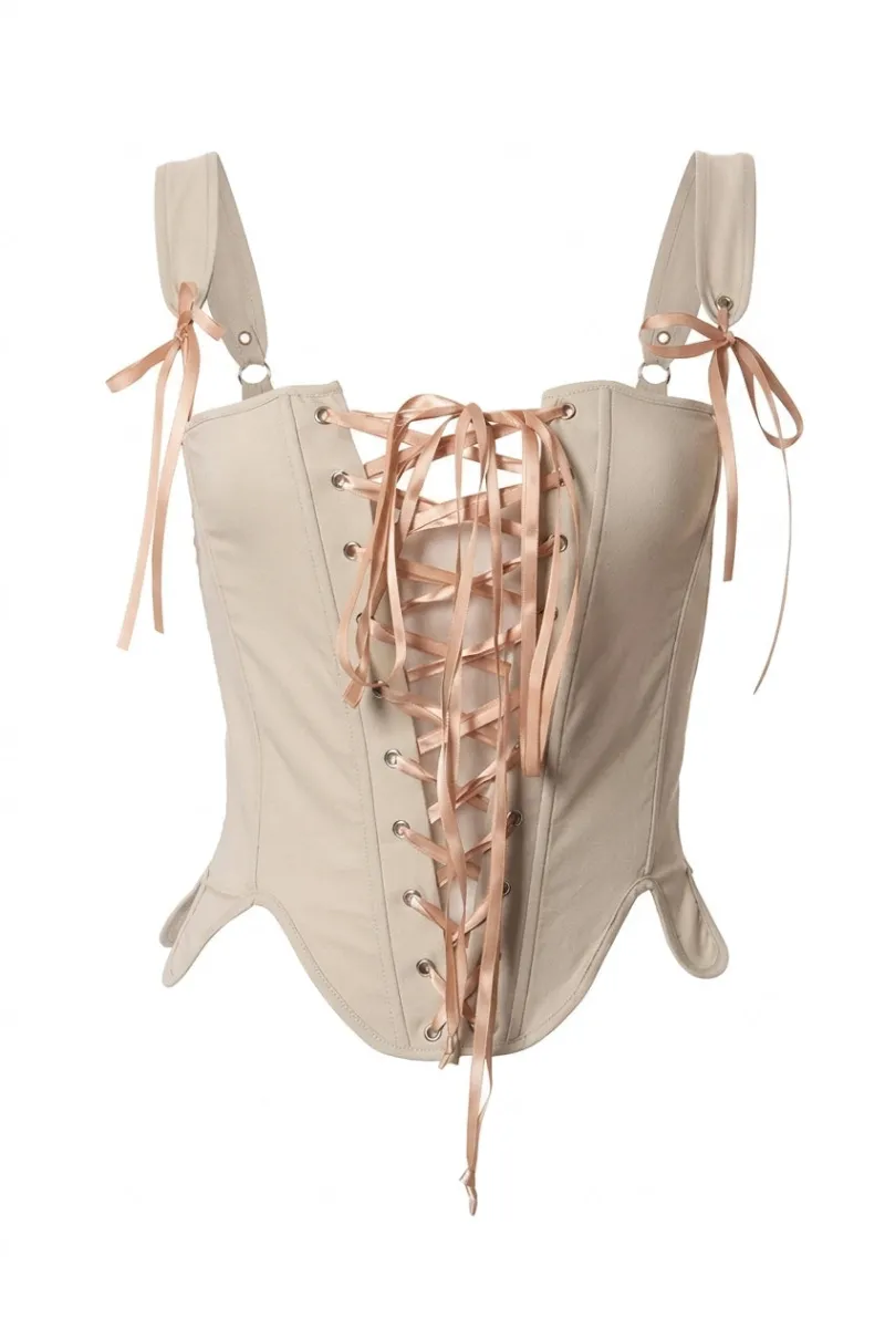 Cottagecore Clothes Cottagecore Top cream underbust corset with satin ribbon lacing and shoulder ties