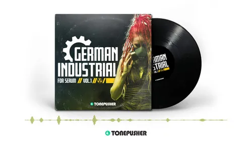 Tonepusher German Industrial vol.1 product page showing abrasive industrial Serum presets