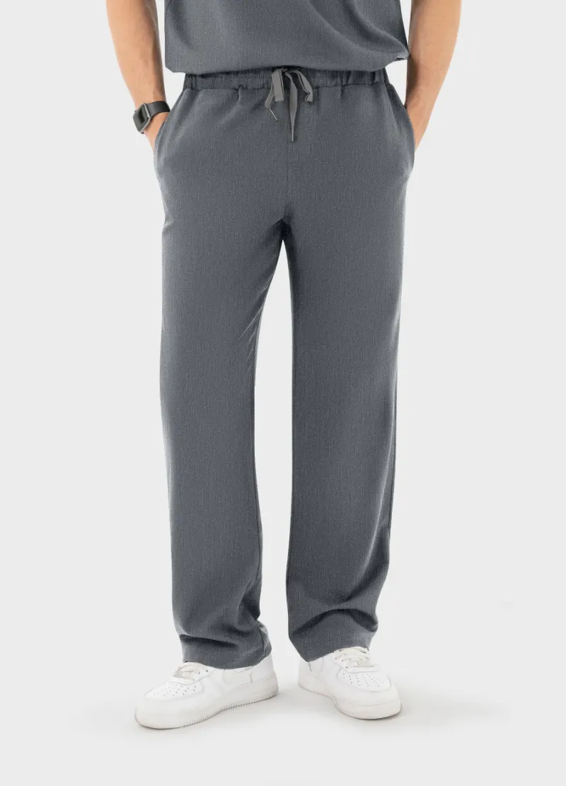 COMENII DynaComfort Essential Scrub Pant Graphite, front view showing straight-leg fit and elastic waistband