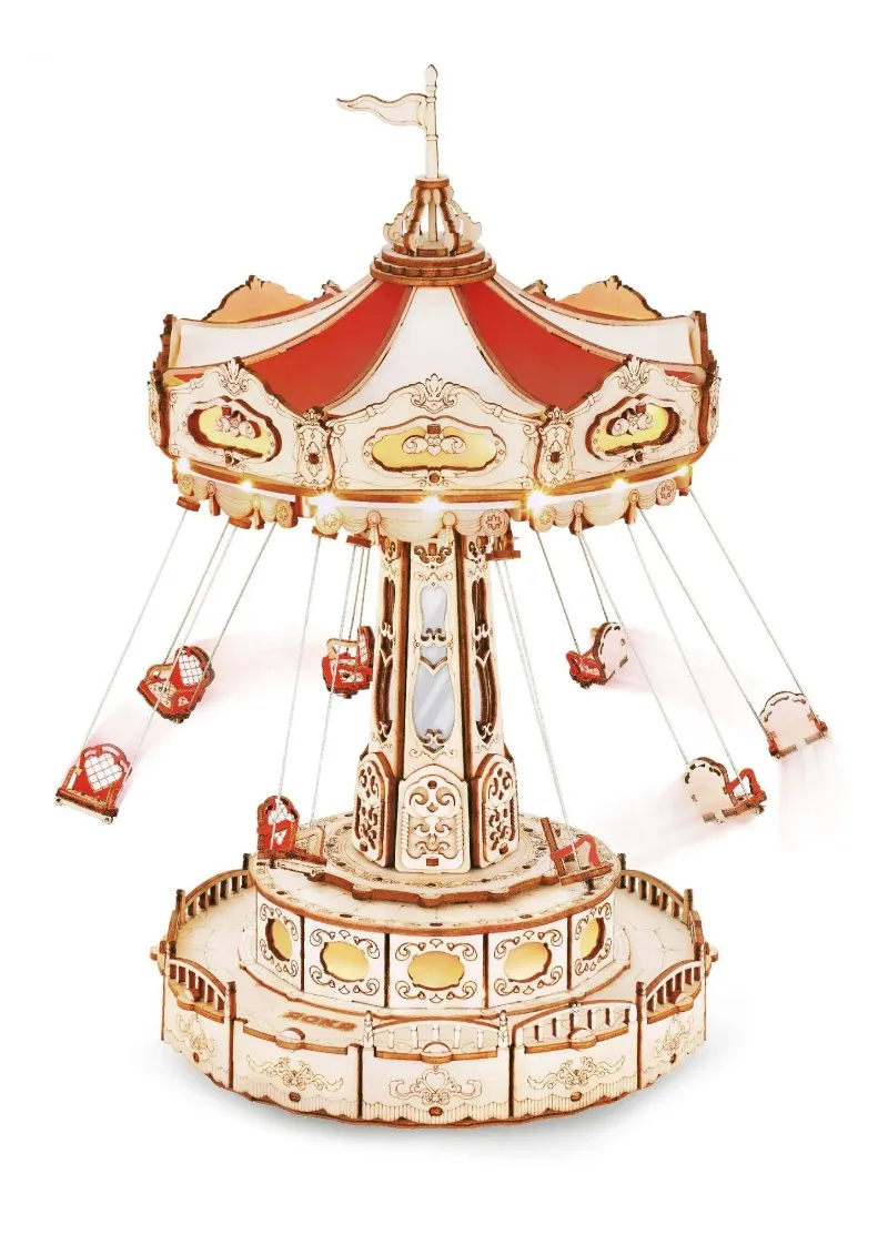 Varvikas 3D Wooden Music Box Puzzle Kit, Swing Ride (RK014e) wooden carnival swing ride with canopy