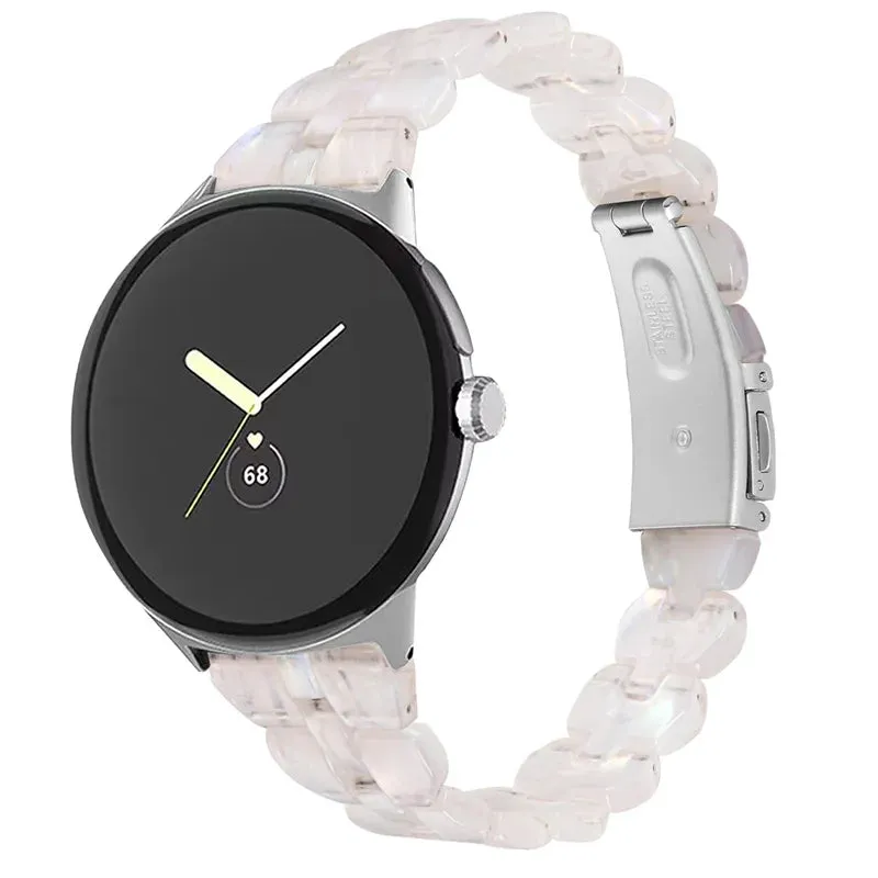 The Pixel Case Lightweight Resin Band For Google Pixel Watch Series showing resin strap material and clasp