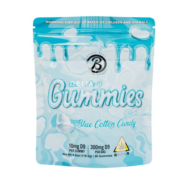 Baked Bags GUMMIES - BLUE COTTON CANDY 30-count pouch of blue THC gummies