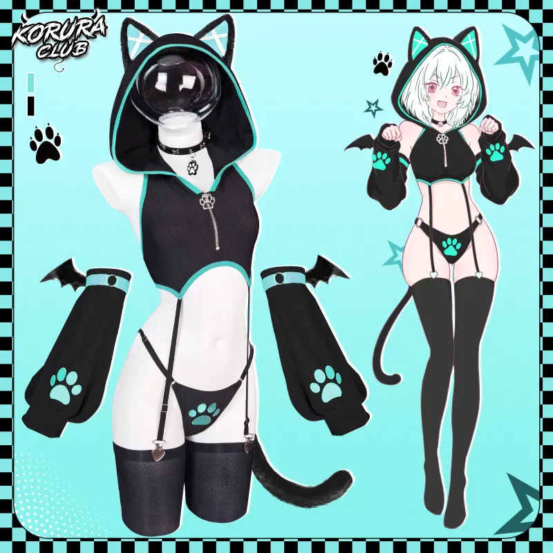 Koruraclub Cat Cosplay Lingerie Vest Set KO156 with tail and accessories