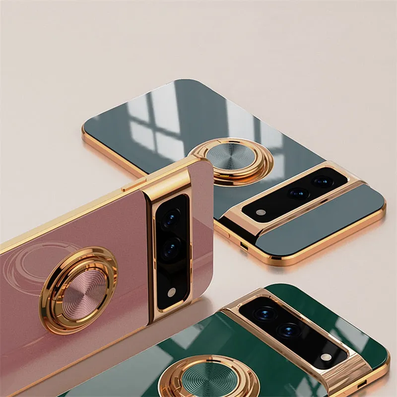 The Pixel Case Luxury Plating Silicone Shockproof Phone Case For Google Pixel 7 Series with metallic trim
