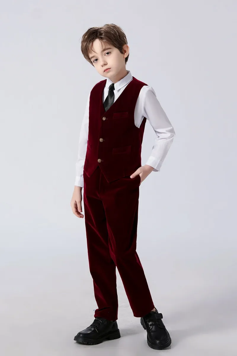 Wehilion Boys Velvet 2 Piece Suits Vest and Pants, velvet vest and trousers pair