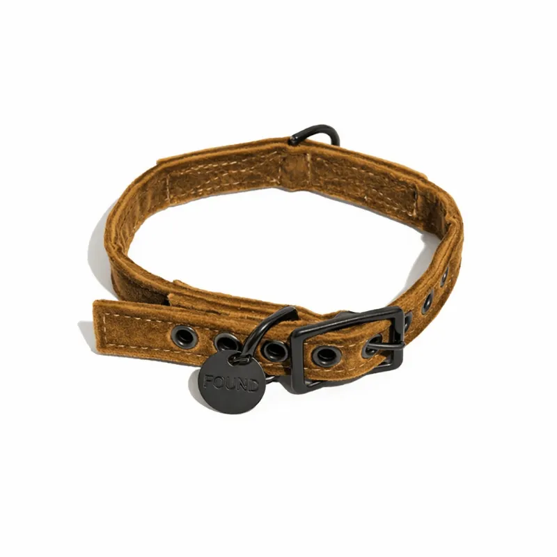 Found My Animal Brown Washable Velvet Cat & Dog Collar with matte black hardware