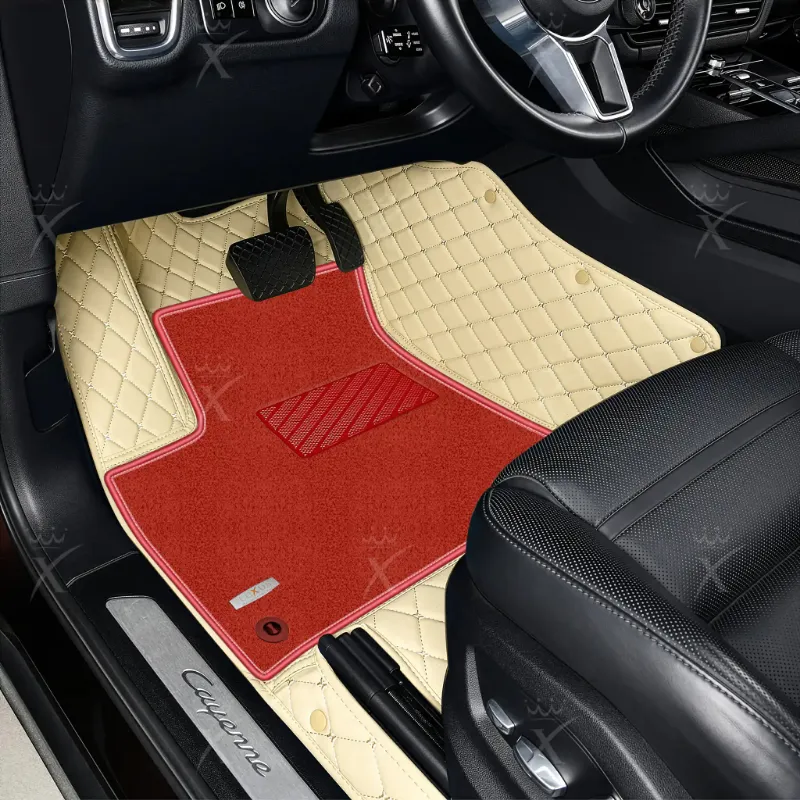 Luxus Car Mats Diamond Double Layer floor mats in cream beige with red top carpet