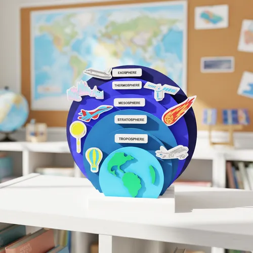 Fun House Toys Layers of the Earth's Atmosphere Model showing five atmospheric layers with labels